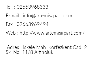 Artemis Apart Otel iletiim bilgileri